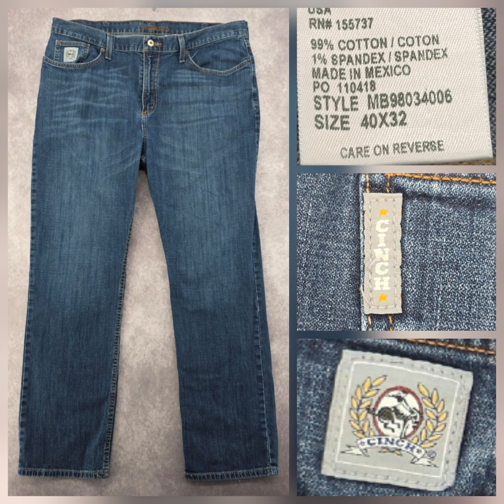 Cinch Ian Slim Fit Straight Leg Jeans Mens 40x32 Medium Wash Fits (42x31)
